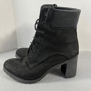 Timberland Black Suede Lace‎ Up High Heel Ankle Boots Women's US 7.5 lug heel